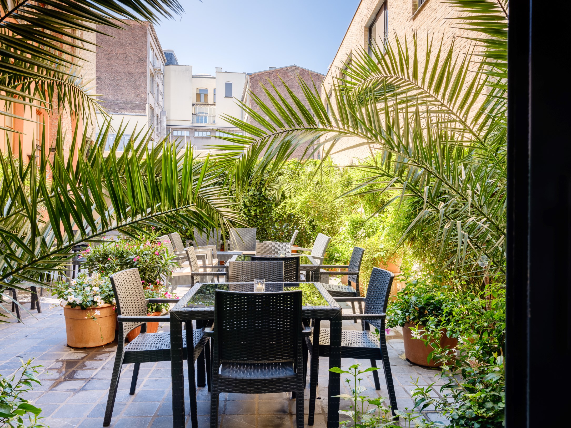 Relaxing courtyard of Ghent River Hotel